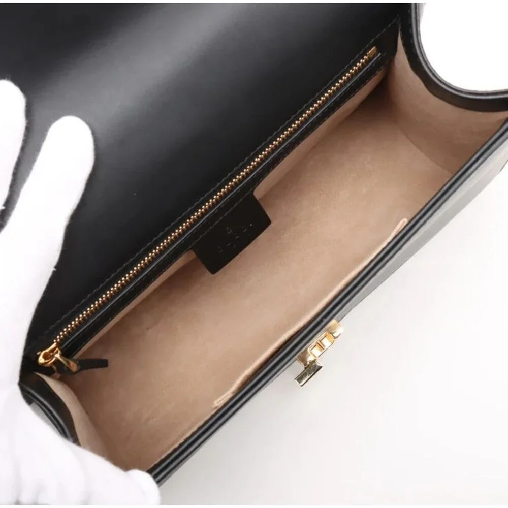 Gucci Sylvie Web Black Leather Shoulder Bag with dust bag & COA authenticated - Picture 6 of 16